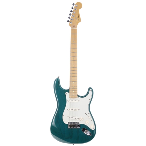 218 - 2000 Fender American Deluxe Stratocaster electric guitar, made in USA; Body: trans teal green finish... 
