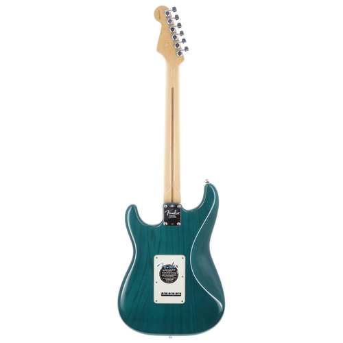 218 - 2000 Fender American Deluxe Stratocaster electric guitar, made in USA; Body: trans teal green finish... 