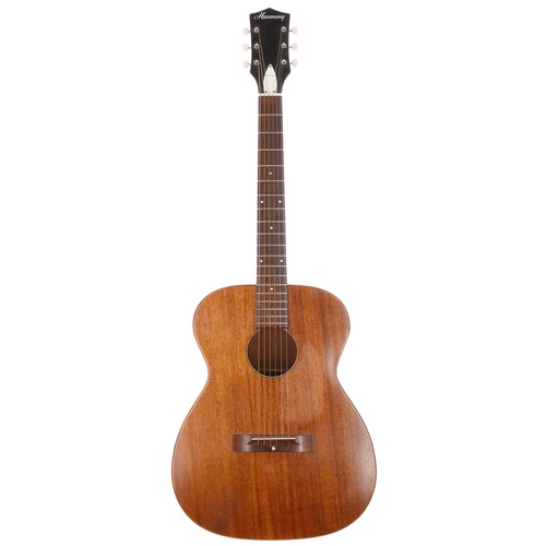 227 - 1960s Harmony H165 acoustic guitar, made in USA; Body: all mahogany, light dings and scuffs, light b... 
