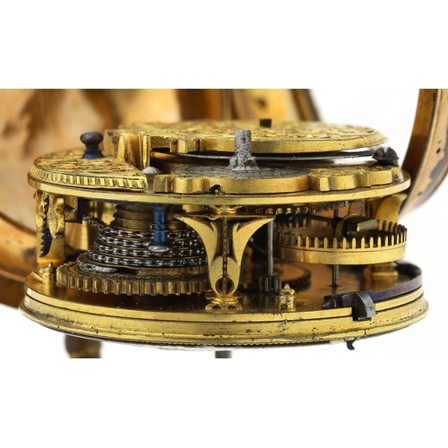 687 - Thomas Tompion, London - English gilt metal verge pocket watch, the fusee movement signed Thos Tompi... 