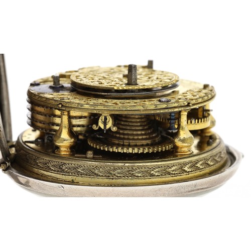 688 - J. Paulet, London - early 18th century repeating white metal pair cased verge pocket watch, the fuse... 