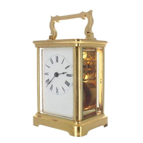 1238 - Carriage clock timepiece, within a corniche gilded brass case, 5.75