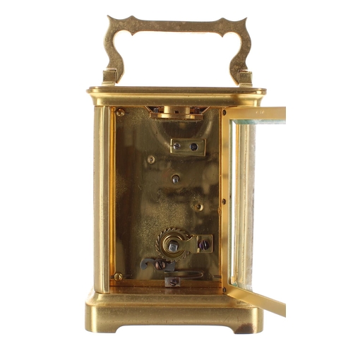 1238 - Carriage clock timepiece, within a corniche gilded brass case, 5.75