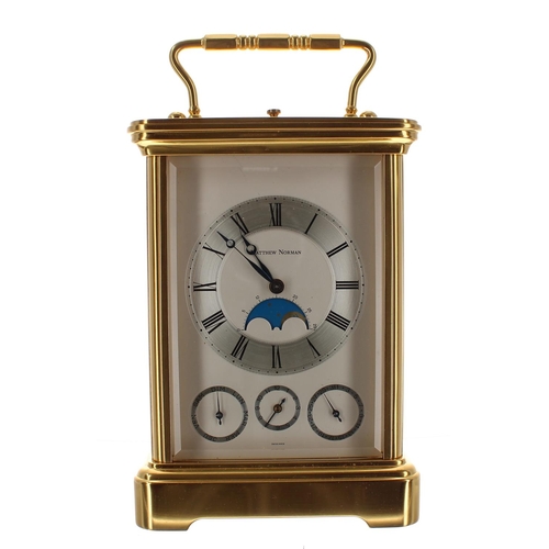 1244 - Fine Matthew Norman repeater and calendar carriage clock with moon phase, the back plate inscribed M... 