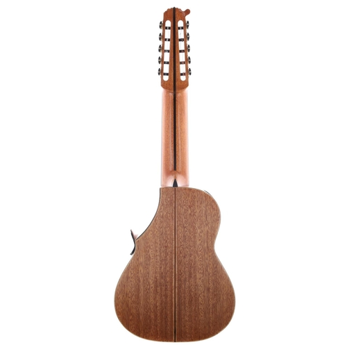 1544 - Interesting ten string guitar, possibly handmade, unknown origin, with natural wood back and sides, ... 