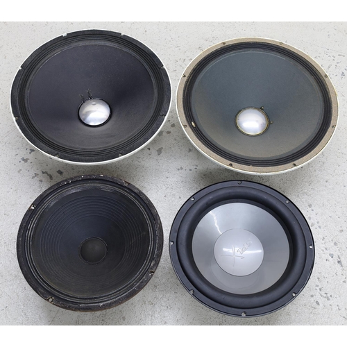 874 - Four amplifier speakers to include a pair of Altec speakers, a Goodmans Audiom 12-P 12