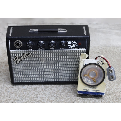 947 - Smokey 1 watt cigarette box amplifier (missing fold-down lid); together with a Fender Mini-Twin guit... 