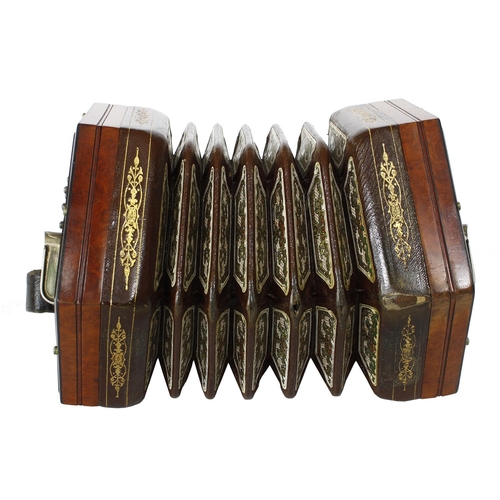 2511 - Good Lachenal & Co extended treble English concertina, with fifty-six buttons on pierced amboyna... 