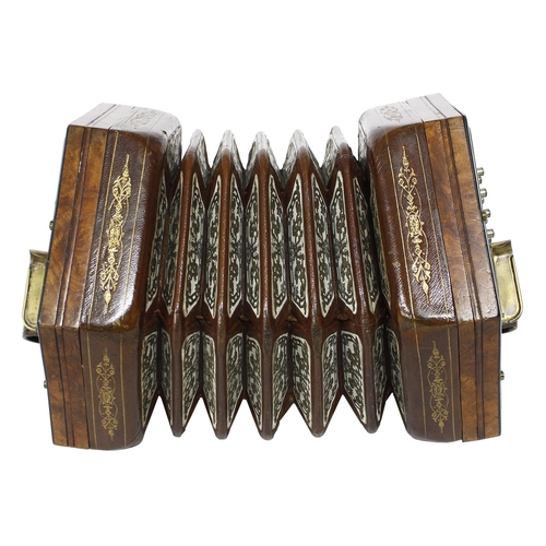 2512 - Good Lachenal & Co new extended treble English concertina, with fifty-six metal buttons on pierc... 