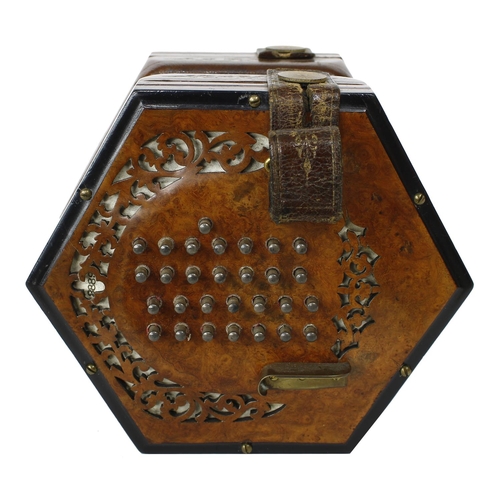 2512 - Good Lachenal & Co new extended treble English concertina, with fifty-six metal buttons on pierc... 