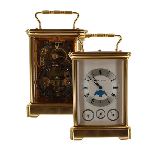 1244 - Fine Matthew Norman repeater and calendar carriage clock with moon phase, the back plate inscribed M... 