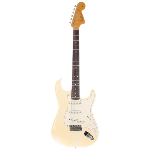 379 - 1966 Fender Stratocaster electric guitar, made in USA; Body: Olympic white refinish, light checking ... 