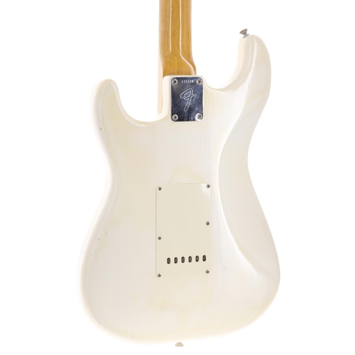 379 - 1966 Fender Stratocaster electric guitar, made in USA; Body: Olympic white refinish, light checking ... 