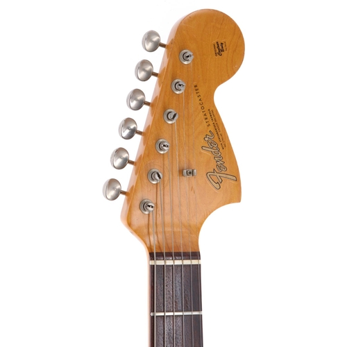 379 - 1966 Fender Stratocaster electric guitar, made in USA; Body: Olympic white refinish, light checking ... 