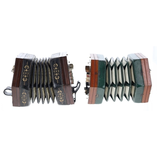 2502 - Keith Prowse English treble concertina, with forty-eight metal buttons on pierced rosewood ends inla... 