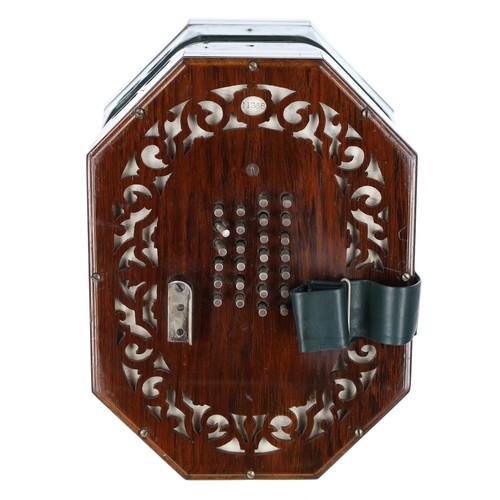 2520 - Rare Louis Lachenal patent baritone concertina of rectangular octagonal form, with fifty-one metal b... 