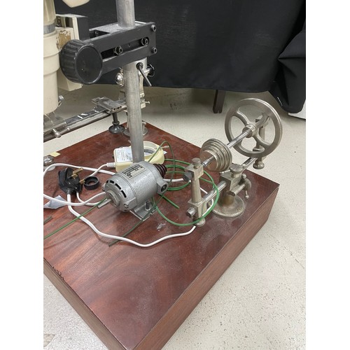 986 - Ime watchmakers lathe; together with an Olympus SZ microscope, mounted to a bespoke wooden base; als... 