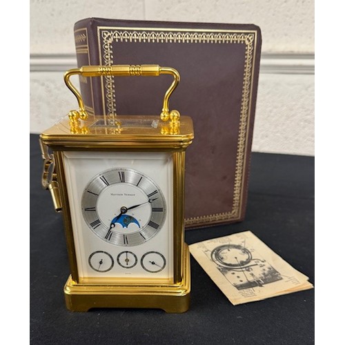 1244 - Fine Matthew Norman repeater and calendar carriage clock with moon phase, the back plate inscribed M... 