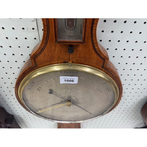 1006 - Satinwood wheel barometer/thermometer, the 10