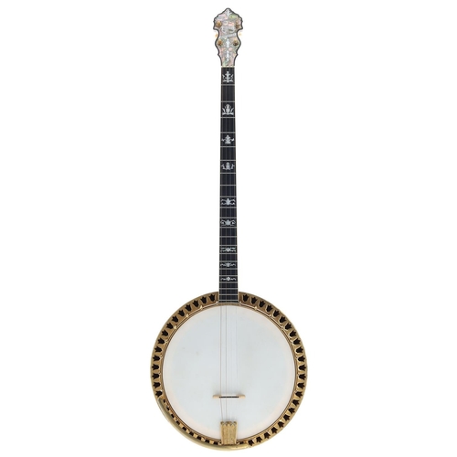 2581 - Rare Ludwig Standard Art-Model plectrum banjo, ser. no. 4175, with geometric inlaid walnut resonator... 