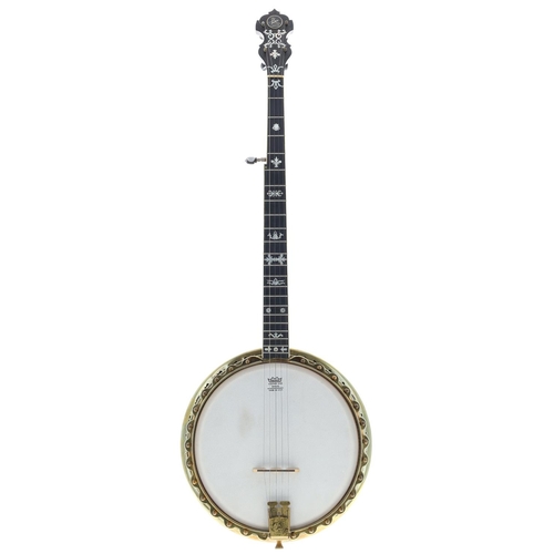 2582 - Good John Grey & Sons New England Olympic five string banjo, with inlaid walnut resonator, Benar... 