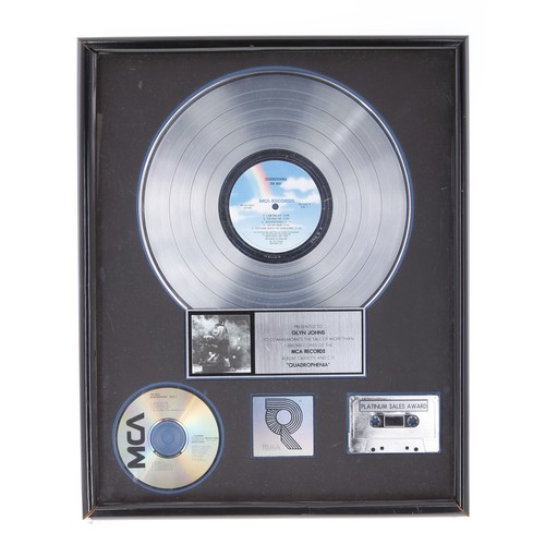 464 - The Who - Platinum RIAA MCA Records sales award, presented to Glynn Johns for the production on Quad... 