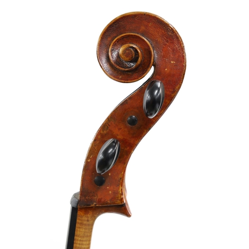 3512 - Interesting early 19th century violoncello in need of further restoration, unlabelled, the two piece... 