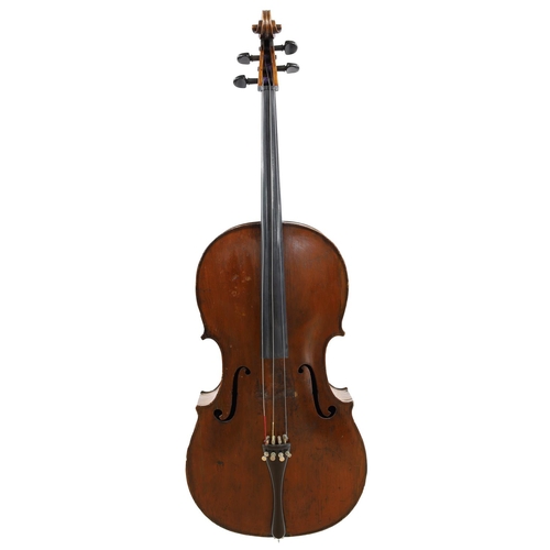 3513 - 19th century violoncello, with inked purfling, possibly English, unlabelled, the two piece back of f... 