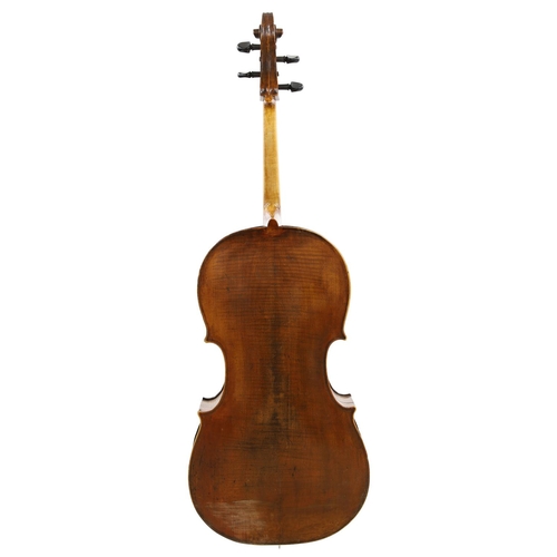 3513 - 19th century violoncello, with inked purfling, possibly English, unlabelled, the two piece back of f... 