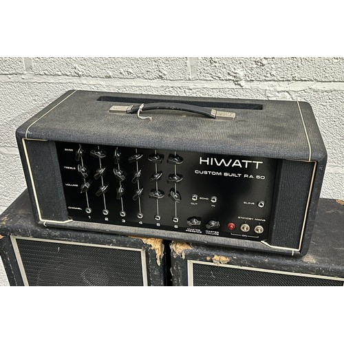 860 - 1970s Hiwatt Custom PA50 amplifier head, made in England; together with a pair of Fal 2x12 column sp... 