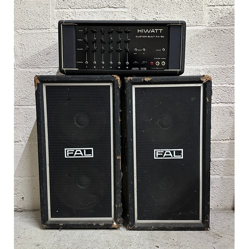 860 - 1970s Hiwatt Custom PA50 amplifier head, made in England; together with a pair of Fal 2x12 column sp... 