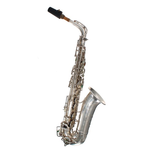 Selmer cigar cutter alto saxophone, silver plate, ser. no 17087, circa 1932, with Selmer Soloist D mouthpiece with cap and ligature, case