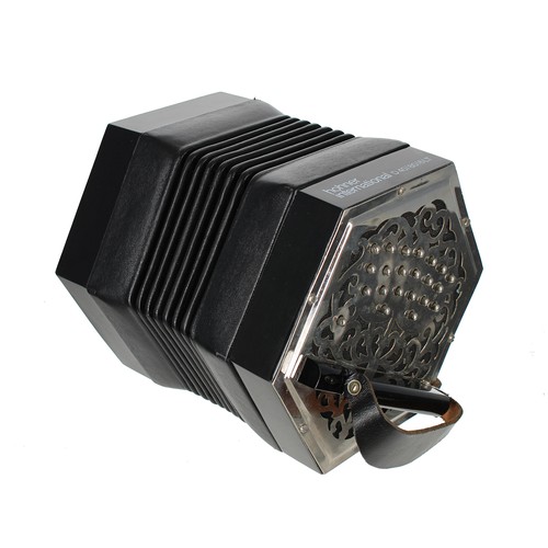 2563 - Hohner International three row Anglo concertina, with thirty-nine buttons on pierced metal ends, six... 