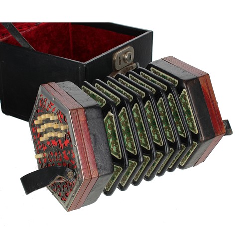 2564 - Salvation Army Lachenal & Co three row Anglo concertina in G/D, with thirty-two bone buttons on ... 