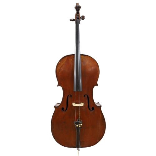 3515 - Interesting early 19th century English violoncello in need of further restoration, bearing a restora... 