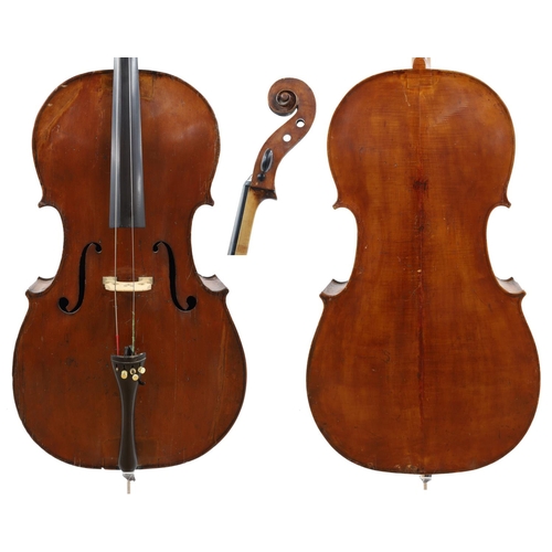 3515 - Interesting early 19th century English violoncello in need of further restoration, bearing a restora... 