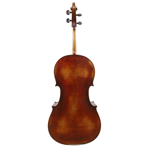 3521 - Late 19th century violoncello labelled Copie de Antonius Stradivarius..., the two piece back of fain... 