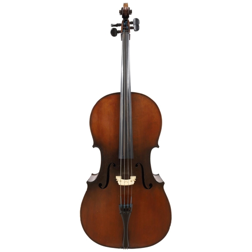 3523 - Good French violoncello bearing the JTL label, the two piece back of plainish wood with similar wood... 