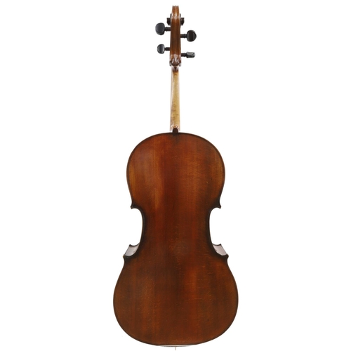 3523 - Good French violoncello bearing the JTL label, the two piece back of plainish wood with similar wood... 