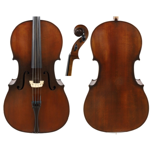 3523 - Good French violoncello bearing the JTL label, the two piece back of plainish wood with similar wood... 