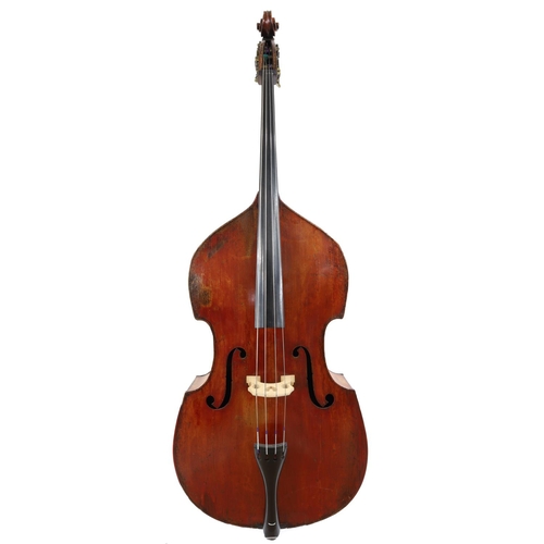 3528 - Good 19th century double bass, unlabelled, back length 43.5