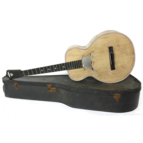 1118 - Monarch acoustic guitar in need of restoration (missing back), within a semi-rigid fibreboard case... 