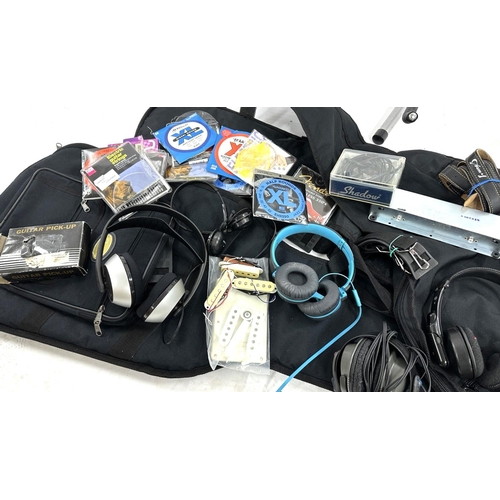 1120 - Selection of guitar and other spares to include a set of three single coil ceramic pickups, a select... 