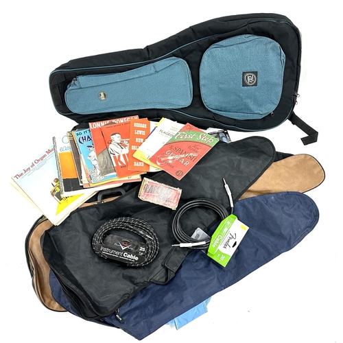 1123 - Vintage Korg Micro 6 guitar tuner, two good quality Fender guitar leads, five guitar soft bags and a... 