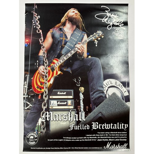 458 - Six Washburn guitars posters featuring various endorsed artists; together with a Randall Amplificati... 