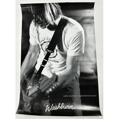 458 - Six Washburn guitars posters featuring various endorsed artists; together with a Randall Amplificati... 