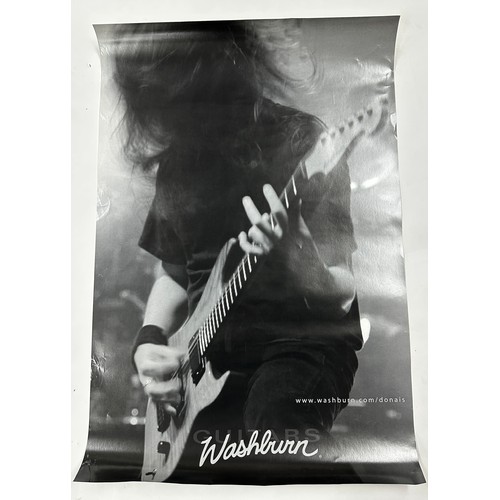 458 - Six Washburn guitars posters featuring various endorsed artists; together with a Randall Amplificati... 