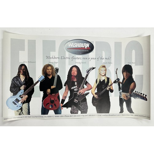 458 - Six Washburn guitars posters featuring various endorsed artists; together with a Randall Amplificati... 