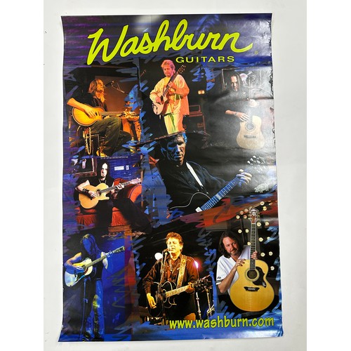 458 - Six Washburn guitars posters featuring various endorsed artists; together with a Randall Amplificati... 