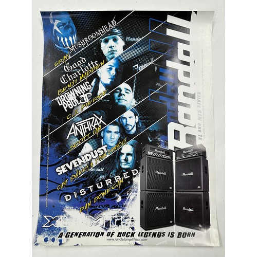 458 - Six Washburn guitars posters featuring various endorsed artists; together with a Randall Amplificati... 